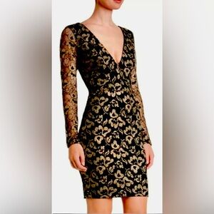 Dress the Population black w/gold glitter bodycon